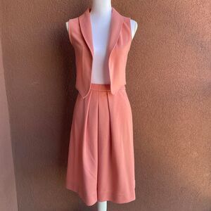 Vintage Office Siren Two Piece Set Pink Vest Jacket and Skirt combo